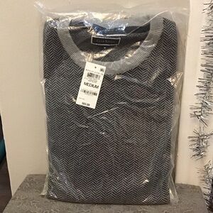 Club Room Gray Herringbone Crewneck Sweater with Light Trim